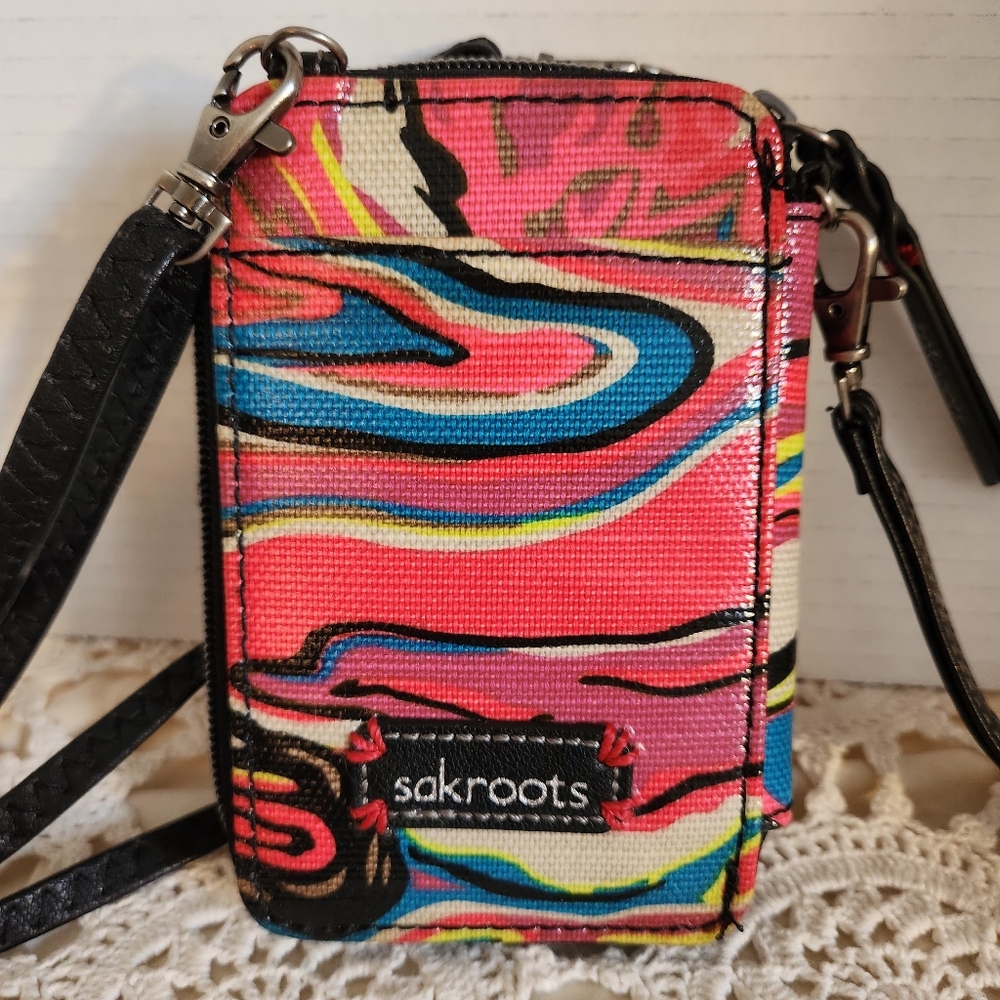 Sakroots Multicolor Swirl Crossbody Wallet - Pink, Blue, Yellow, Black